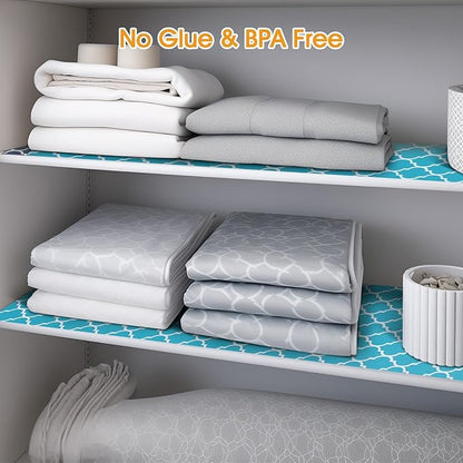 Shelf and Drawer Liner for Kitchen Cabinets Non-Adhesive, Strong Grip Non-Slip Thickened Cabinet Liners for Shelves, Waterproof Mats for Dresser Cupboard, Green/White, 17 in x 20 Feet