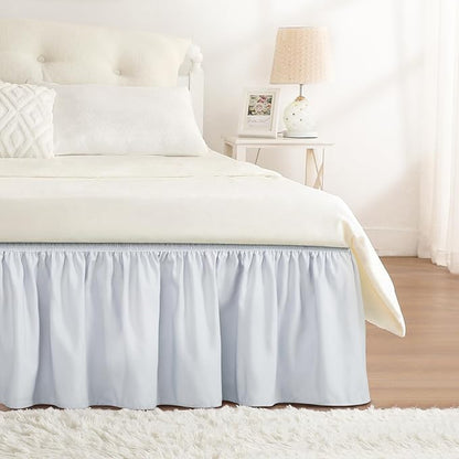 RIMELA Ice Grey Bed Skirt King Size 18 Inch Drop, Elastic Bed Skirting for Bed Base and Frame, Bedding Dust Ruffle Easy to Install, Lightweight Wrap Around Adjustable Bedskirt