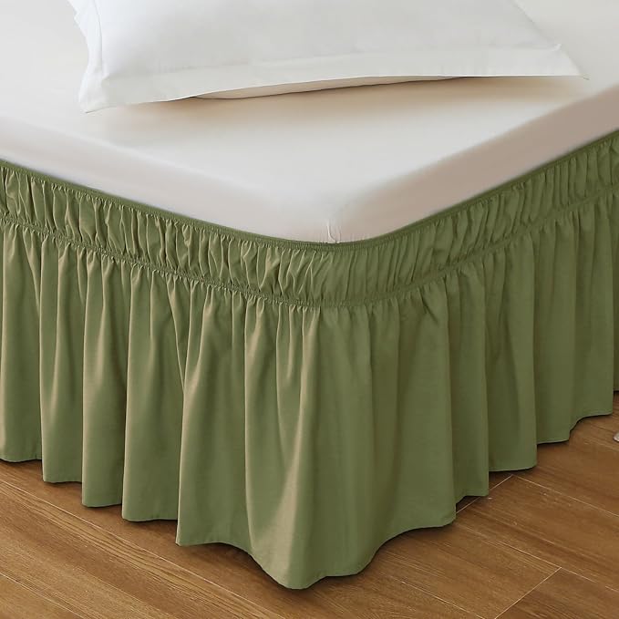 MEILA Full Bed Skirt, Wrap Around Ruffle Bed Skit for Full Beds with 16 inch Drop, Elastic Dust Ruffles Easy Fit Wrinkle & Fade Resistant, Sage