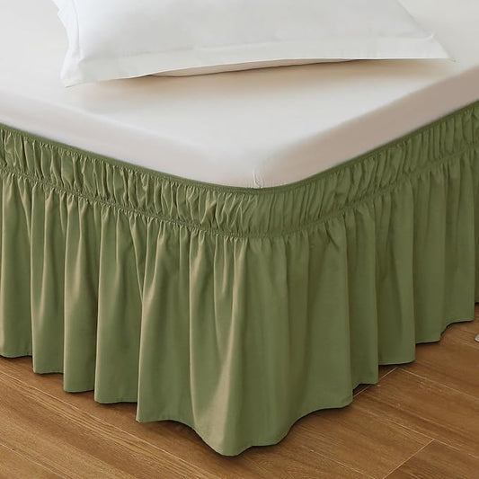 MEILA Full Bed Skirt, Wrap Around Ruffle Bed Skit for Full Beds with 16 inch Drop, Elastic Dust Ruffles Easy Fit Wrinkle & Fade Resistant, Sage