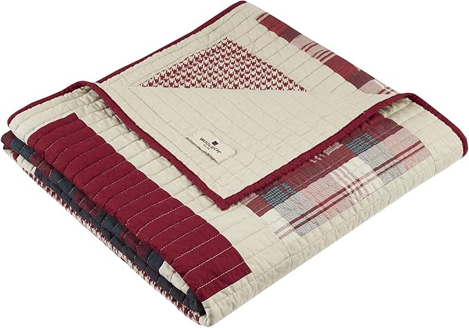 Woolrich Luxury Quilted Throw - Cabin Lifestyle, Patchwork with Moose Design All Season, Lightweight and Breathable Cozy Bedding Layer Throws for Couch Sofa, 50" W x 70" L, Huntington Red