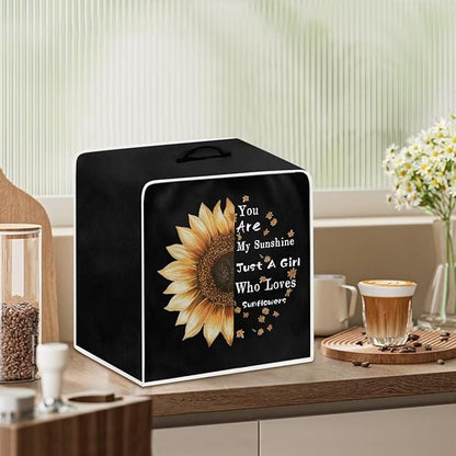 Mumeson Sunflower Black Coffee Maker Cover, Waterproof Dust Cover for Stand Mixer or Small Kitchen Machine, Fits Various Styles