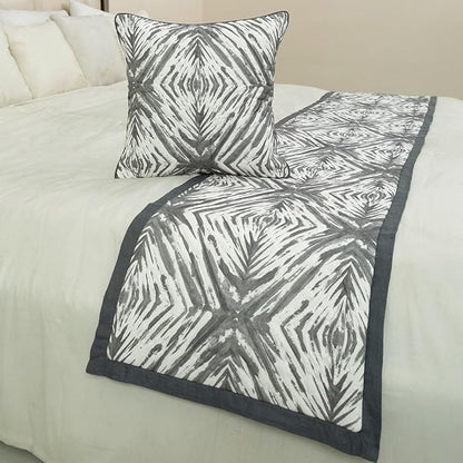 The HomeCentric King/Queen/Twin Grey & White Designer CA King 86"x18" Bed Runner Without Pillow Cover, Quilted Bed Scarf on Cotton Fabric - Grey Semblance