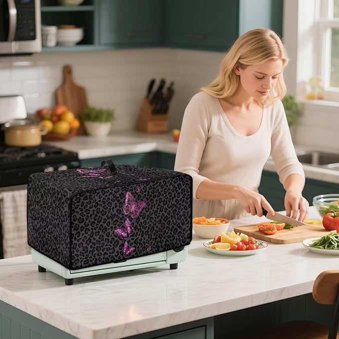 Butterfly Leopard Print Microwave Oven Dust Cover Heavy Duty Microwave Oven Cover Foldable Dust-Proof Kitchen Machine Covers Case Protections for Toaster Oven, S