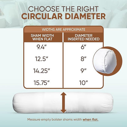 Pillowflex Bolster Pillow (8x60) - Round Roll Pillow Bolster Insert, Plush Polyester-Filled Insert for Decorative Shams, Odorless, Lint and Dust-Free Polyester Filling, No Lumps - (White)