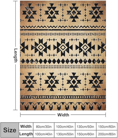 Tribal Aztec Throw Blanket, Southwestern Native Blanket, Vintage Ethnic Abstract Geometric Print Throws Cover for Couch Chair Sofa Bed Outdoor Beach Travel 50"x60"