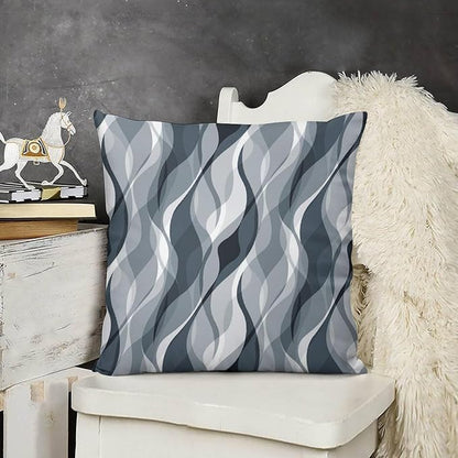 Blue Throw Pillow Covers Modern Abstract Blue and Grey Striped Decorations for Bedroom Living Room Farmhouse Sofa Pillows Bed Couch 18x18 Inch