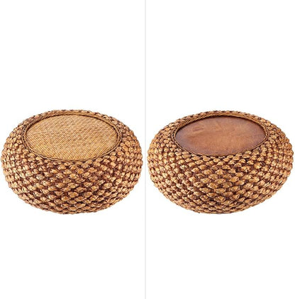 GLOGLOW Japanese Style Round Floor Cushion, Hand Woven Material with Sponge for Tatami Yoga Tea Ceremony Balcony Living Room