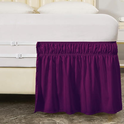 MEILA Full Bed Skirt, Wrap Around Ruffle Bed Skit for Full Beds with 14 inch Drop, Elastic Dust Ruffles Easy Fit Wrinkle & Fade Resistant, Purple