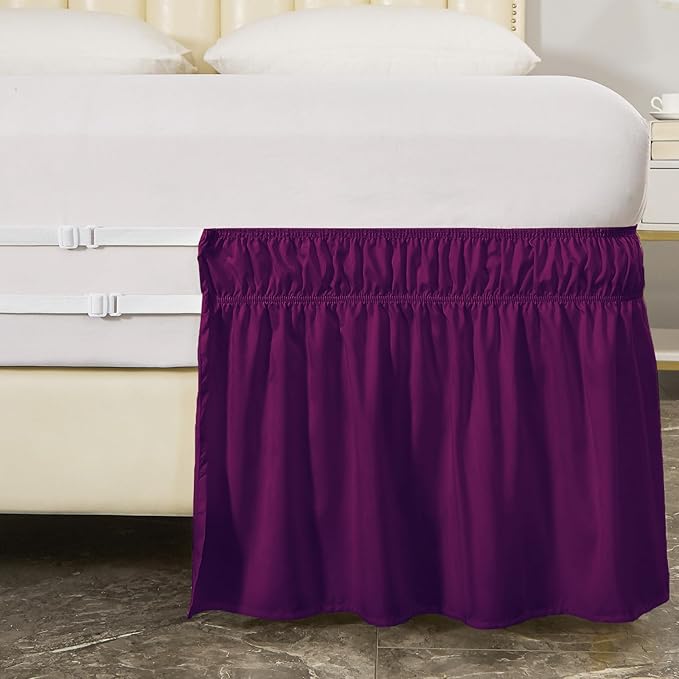 MEILA Wrap Around Bed Skirt Three Fabric Sides Elastic Dust Ruffled 24 Inch Tailored Drop,Easy to Install Fade Resistant-Purple, Queen/King