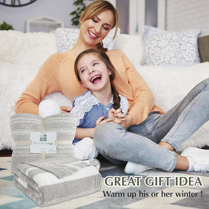 WRENGONGE Light Grey Throw Blanket, 50x70 Soft Cozy Striped Throw Blankets for Couch, Sofa, Bed, Travel, Lightweight Fluffy Warm Plush Decorative Blankets for Women, Men,Kids Gift