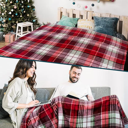 PAVILIA Christmas Throw Blanket | Holiday Christmas Red Fleece Blanket | Soft, Plush, Warm Winter Cabin Throw, 60x80 (Red Green Plaid)