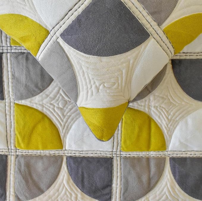 The HomeCentric King/Queen/Twin Yellow & Grey Luxury Queen 74"x18" Bed Runner with Two Pillow Cover, Emboroidered, Quilted & Geometric Bed Scarf on Cotton Fabric - Geo Fusion