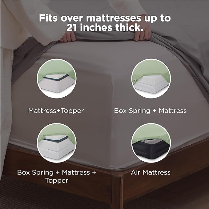 Bedsure Deep Pocket King Sheet Set - Fits Mattresses Up to 21 Inches Thick - 4 Piece GentleSoft Bed Sheets, Moisture Wicking, Soft & Cooling Bedsheet & Pillowcases, Easy & Secure Fit, Light Green