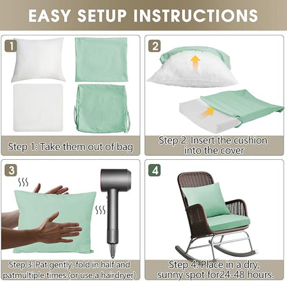 Outdoor Seat Cushion Set 24 x 24 In, Water-Resistant & Fade-Resistan, Patio Furniture Cushions with Removable Cover Deep Seat & Back Cushion with Handle and Adjustable Straps for Chair Sofa,2PC