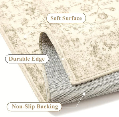 2x8 Brown Runner Rug Hallway Non Slip Kitchen Vintage Distressed Long Carpet Indoor Machine Washable Retro Floral Bedroom Accent Throw Rug for Office Laundry Bathroom Dining Living Room