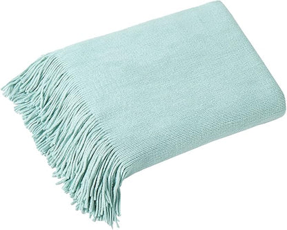 Homiest Decorative Knitted Throw Blanket with Fringe Soft & Cozy Tassel Blanket for Couch Sofa Bed (Light Green, 50x60)