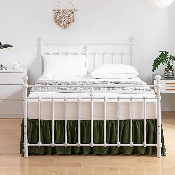 Bed Skirt Twin Size Ruffled Bed Skirt with Split Corners, 12 Inch Drop Dust Ruffle Bed Skirt with Platform, Green, Twin - 12" Drop