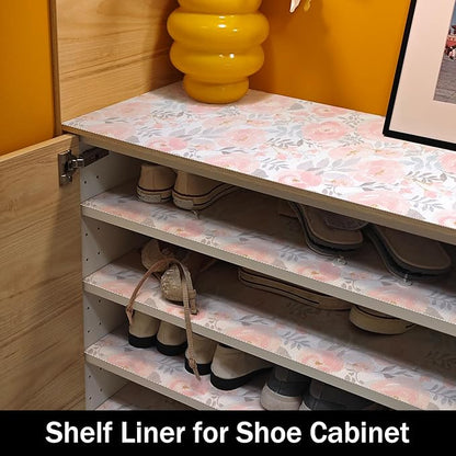 Peony Shelf and Drawer Liner for Kitchen,Non-Adhesive and Strong Non-Slip Floral Cabinet Drawer Liners for Kitchen Shelf, Waterproof Cupboard Liners,Easy to Clean,12IN x 10FT