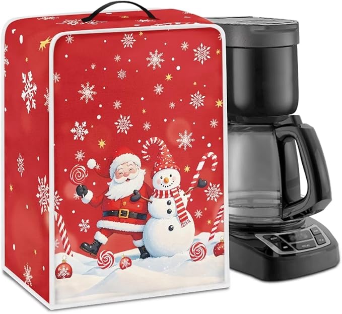 Cute Christmas Coffee Maker Cover with Handle, Santa Claus Snowman Foldable Coffee Machine Dust Cover Washable Kitchen Decor