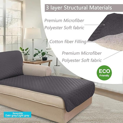 U-NICE HOME Sectional Couch Cover for Dogs Chaise Lounge Reversible Sofa Cover Furniture Protector Cover for Pets with Elastic Adjustable Strap (Chaise Lounge, Dark Grey/Light Grey)
