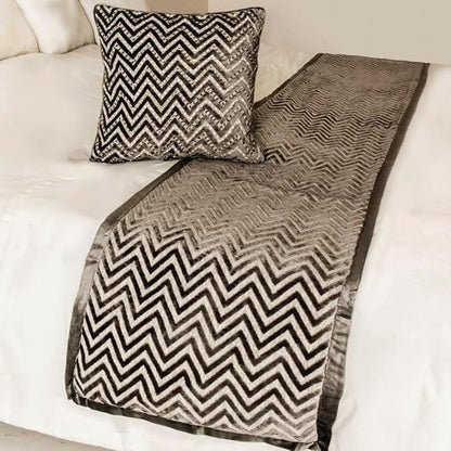 The HomeCentric King Queen Twin Grey Decorative King 90"x18" Bed Runner Without Pillow Cover, Crystals Bed Scarf on Velvet Fabric - Grey Crystal Chevy