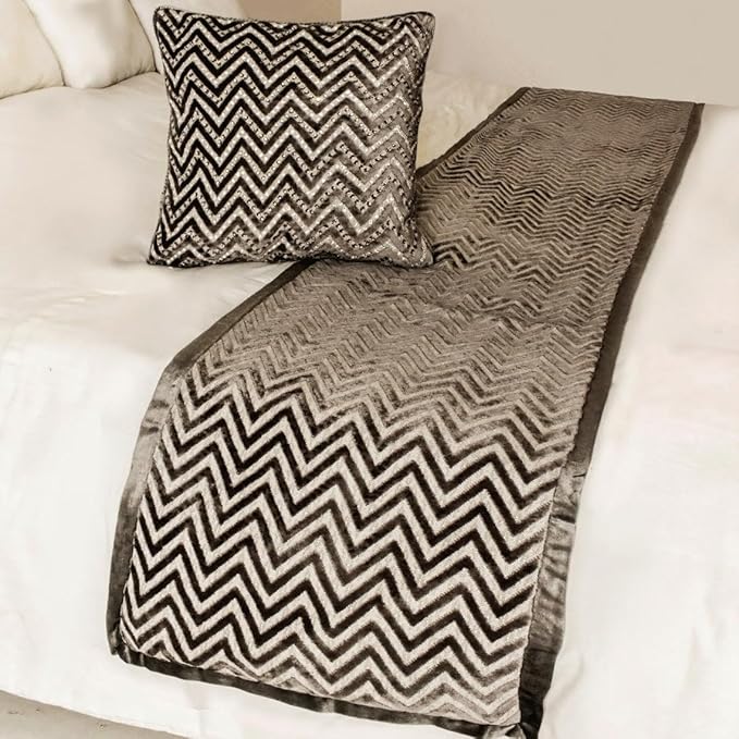 The HomeCentric King Queen Twin Grey Decorative Full 68"x18" Bed Runner with 2 Pillow Cover, Crystals Bed Scarf on Velvet Fabric - Grey Crystal Chevy