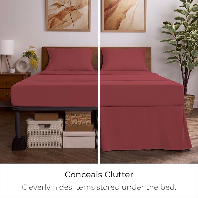Mellanni Bed Skirt Twin XL Size - Bed Skirting - 15-Inch Tailored Drop Pleated Dust Ruffle - Hotel Luxury Bedding - Wrinkle, Fade, Stain Resistant - 1 Bedskirt (Twin XL, Brick Red)