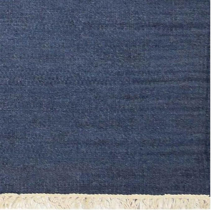 Rugsotic Carpets Hand Woven Flat Weave Kilim Wool ECO-Friendly Area Rugs - 8'x8', Square Shape, Blue Color, Solid Plain Design, Low Pile Handmade Area Rugs for Living Room, Bed Room (D00111)