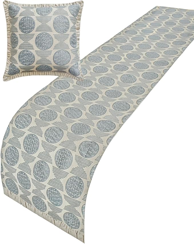 The HomeCentric King/Queen/Twin Blue Decorative Bed Runner Queen 74"x18" Bed Runner Without Pillow Cover, Embroidery, Ruffles Bed Scarf on Linen Fabric - Ellara Blue