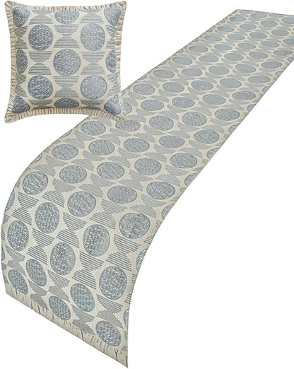 The HomeCentric King/Queen/Twin Blue Decorative Bed Runner King 90"x18" Bed Runner Without Pillow Cover, Embroidery, Ruffles Bed Scarf on Linen Fabric - Ellara Blue