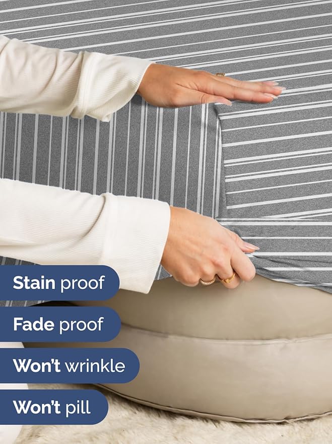 Extra Deep King Fitted Sheet - Hotel Luxury Single Fitted Sheet Only - Easily Fits 18 inch to 24 inch Mattress - Ultra Soft, Wrinkle Free with Extra Deep Pockets - Breathable & Comfy - Grey Stripes