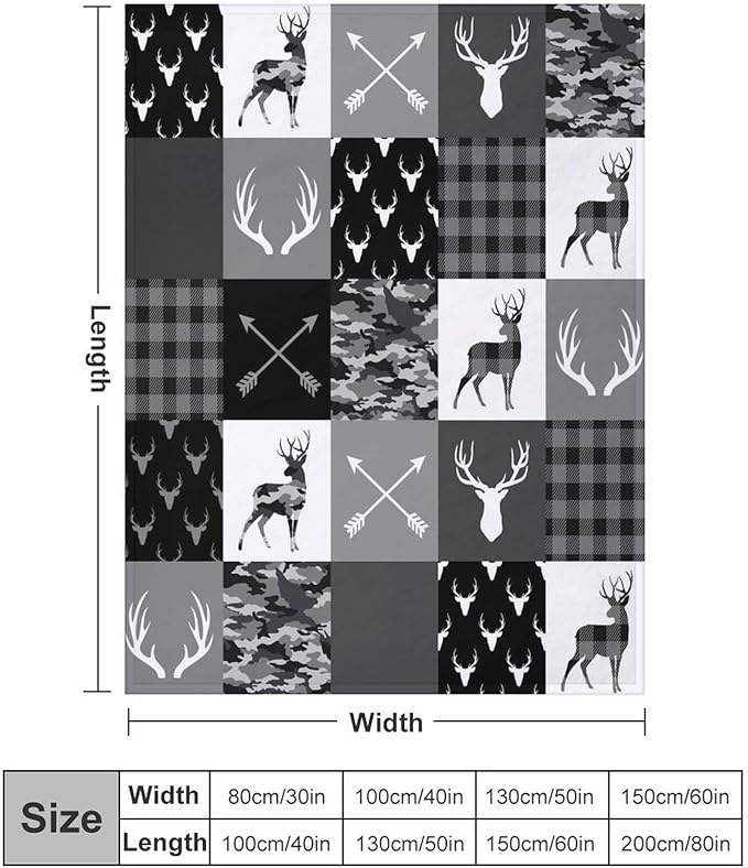 Rustic Cabin Throw Blanket, Farmhouse Grey Camouflage Deer Vintage Country Hunting Wildlife Blanket Throw for Bed Camping Travel Living Room Bedroom, 60"x80"