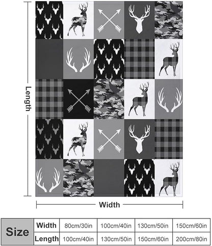 Rustic Cabin Throw Blanket, Farmhouse Grey Camouflage Deer Vintage Country Hunting Wildlife Blanket Throw for Bed Camping Travel Living Room Bedroom, 60"x80"
