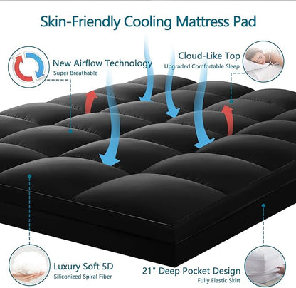 CHOKIT Queen Mattress Topper, Extra Thick Pillow Top Mattress Pad for Back Pain Relief, Cooling Bed Topper Mattress Cover with 8-21 Inch Deep Pocket