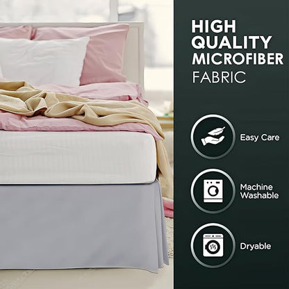 Pleated Bed Skirt Queen Size, 14" Drop with Platform Design for Secure Fit, Split Corners, Wrinkle-Resistant Microfiber for Modern Stylish Look, Tailored Bedding for Hotel Luxury - Light Grey