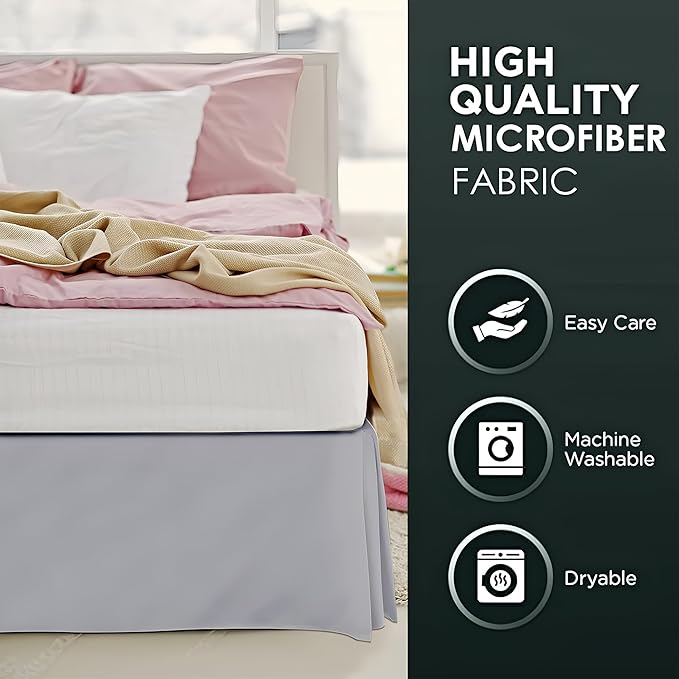 Pleated Bed Skirt King Size, 18" Drop with Platform Design for Secure Fit, Split Corners, Wrinkle-Resistant Microfiber for Modern Stylish Look, Tailored Bedding for Hotel Luxury - Light Grey