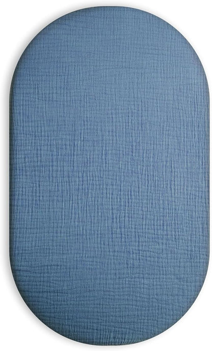 Bassinet Sheet for Baby Boy and Girl, Fitted Sheets for Rectangle, Oval, Hourglass Bassinet Mattress, Muslin Moses Basket Sheets with Neutral Style (Blue)