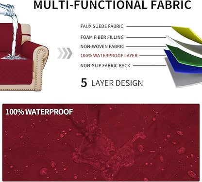 Easy-Going Sofa Slipcover Waterproof Couch Cover for 3 Cushion Couch Sofa Cover Furniture Protector Cover Pets Covers Washable Non-Slip Fabric Pets Kids Children Dog Cat (Sofa, Christmas Red)