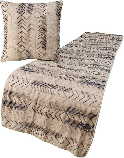 The HomeCentric King Queen Twin Grey Handmade CA King 86"x18" Bed Runner with Pillow Cover, Tie & Dye Beaded Bed Scarf on Cotton Fabric - Tie Dye Chevy