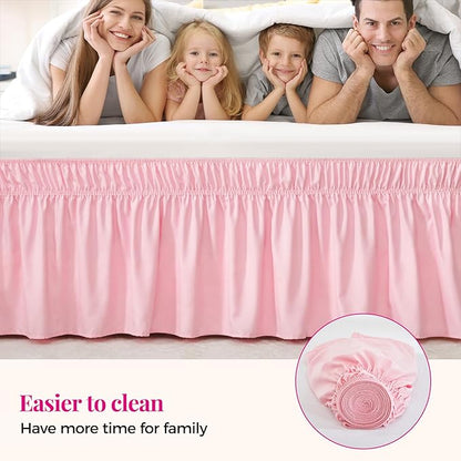 RIMELA Pink Bed Skirt Queen Size 15 Inch Drop Elastic Wrap Around Dust Ruffle Solid Bedding Bedskirt Soft Microfiber Fabric Machine Washable Easy to Install