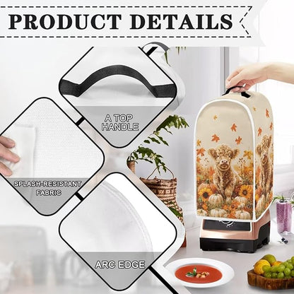 Highland Cow Blender Cover for Kitchen Small Appliance Dust Cover Fall Kitchen Decor Food Processor Dustproof Covers with Handle Blender Protection Accessories, Maple Leaf