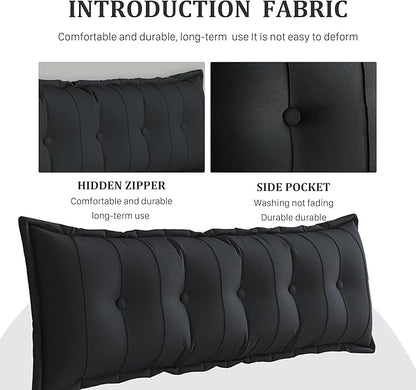 Large Bolster Reading Pillow Full Backrest Positioning Support Pillow Daybed Cushion Headboard Pillows for Bed Bunk Sofa with Removable Cover, Black, 54x3x20 Inch