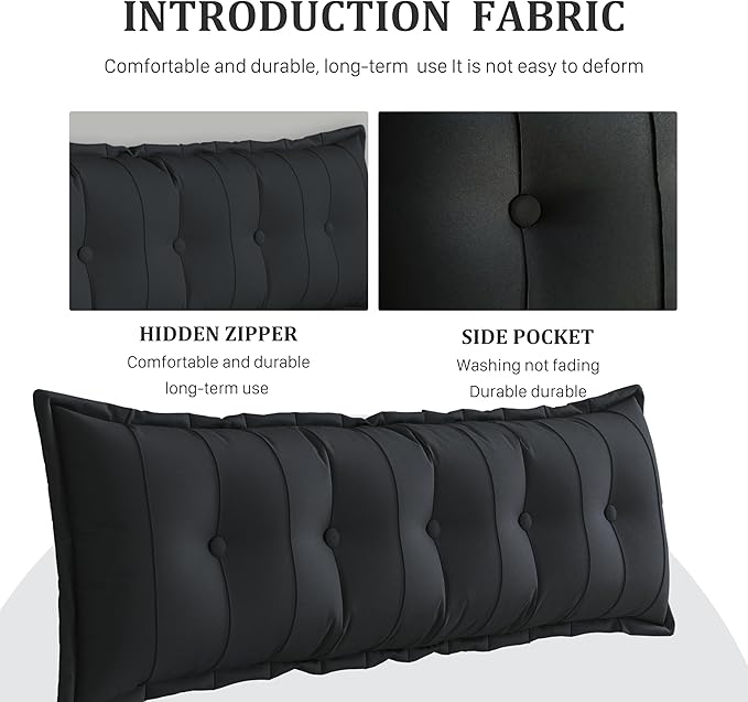 Large Bolster Reading Pillow Twin XL Backrest Positioning Support Pillow Daybed Cushion Headboard Pillows for Bed Bunk Sofa with Removable Cover, Black, 39 x 3 x 20 Inch