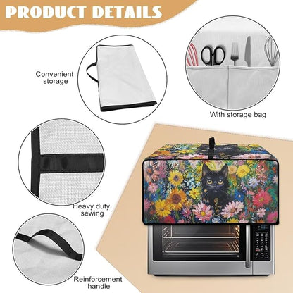 Microwave Oven Dust Cover Heavy Duty Microwave Oven Cover Waterproof Dust-Proof Kitchen Machine Covers Case Protections for Toaster Oven, Oil Painting Cat Sunflower Daisy Print, L