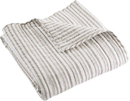 Levtex Home - Tobago Stripe Taupe - Quilted Throw - 50x60in. - White, Taupe - Reversible Pattern - Cotton Fabric
