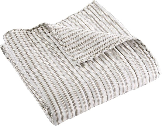Levtex Home - Tobago Stripe Taupe - Quilted Throw - 50x60in. - White, Taupe - Reversible Pattern - Cotton Fabric