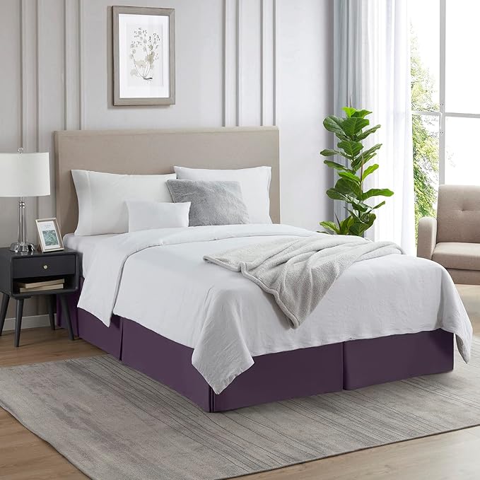 Nestl Dark Purple Full Bed Skirt - Full Size Bed Skirt 14 Inch Drop - Brushed Microfiber Bed Skirts - Hotel Quality Pleated Bed Skirt - Shrinkage & Fade Resistant