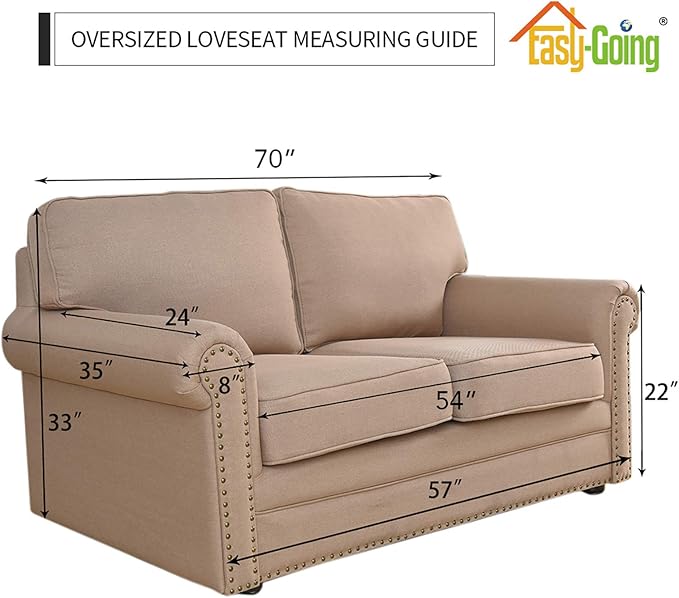 Easy-Going Stretch Oversized Loveseat Slipcover 1-Piece Sofa Cover Furniture Protector Couch Soft with Elastic Bottom for Kids Polyester Spandex Jacquard Fabric Small Checks Taupe