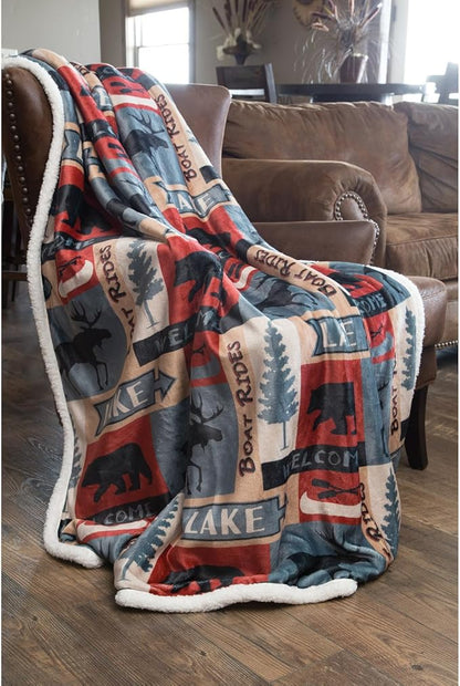 CARSTENS, INC. Ultra Premium Super Soft Plush Sherpa Fleece Oversized Throw Blanket 54" x 68", Lake House